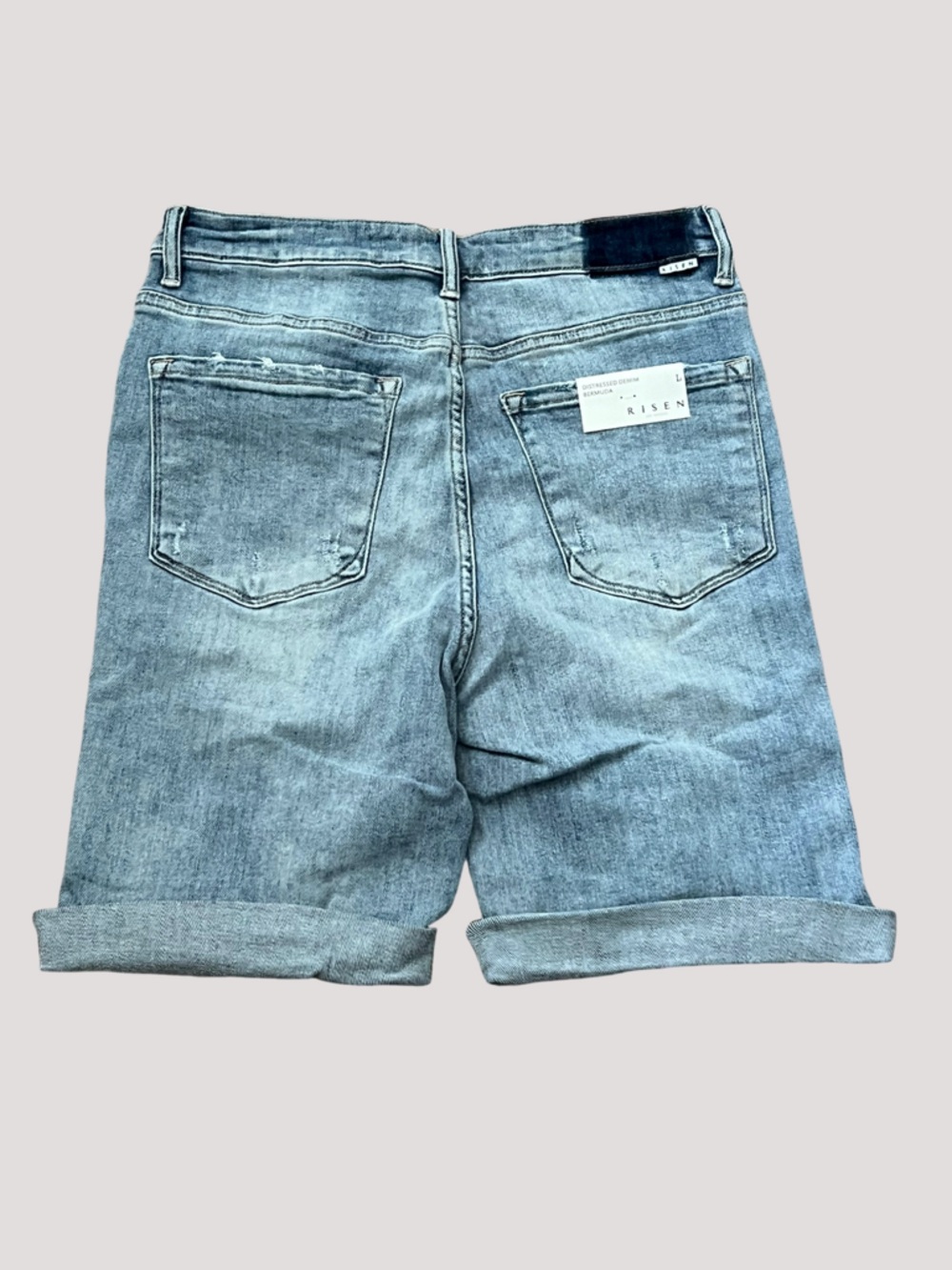 Risen Light Blue Distressed Bermuda Jeans Shorts for Women - Picture 7 of 11